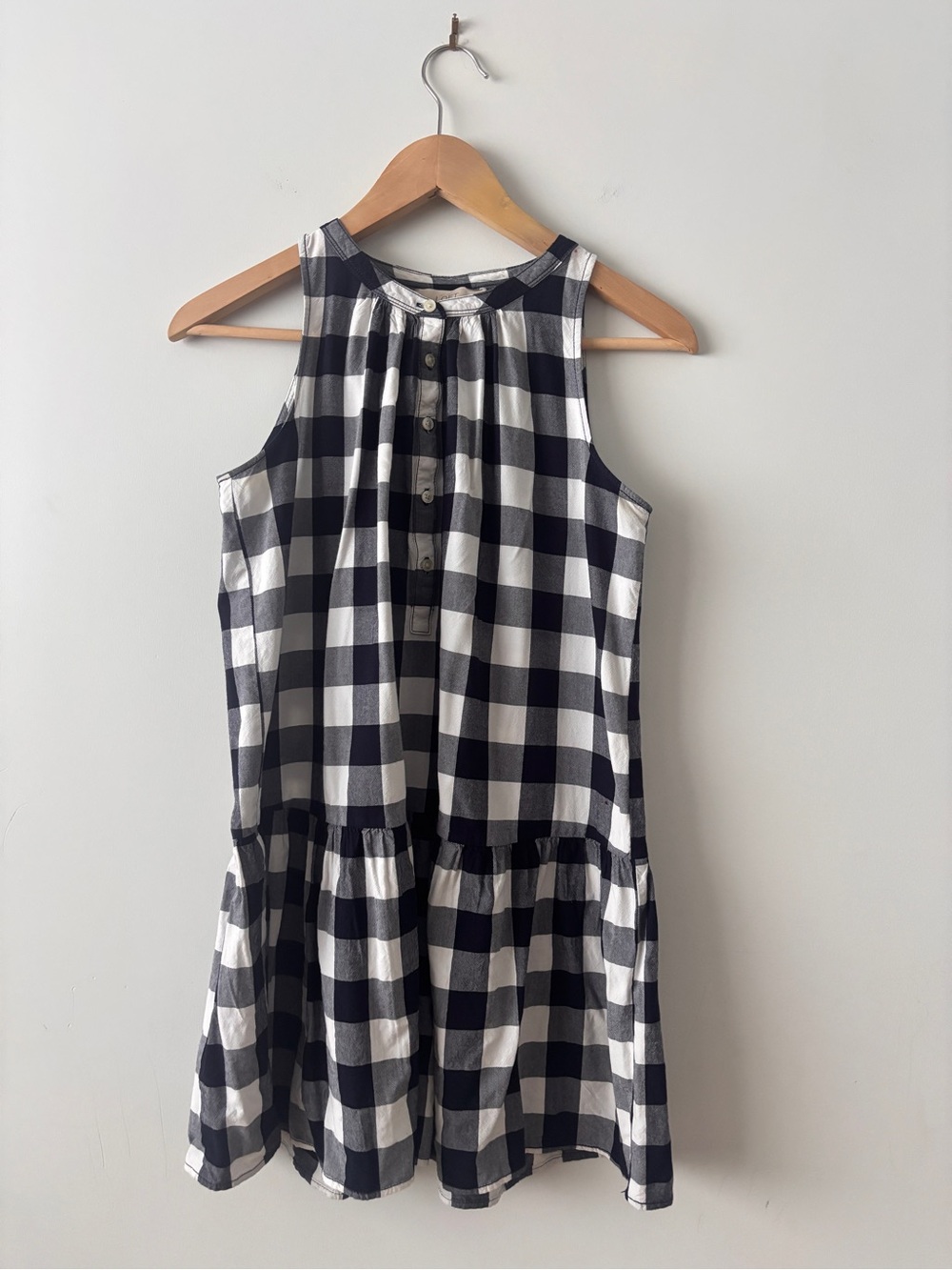 LOFT Black and White Gingham Sleeveless Button-Front Dress